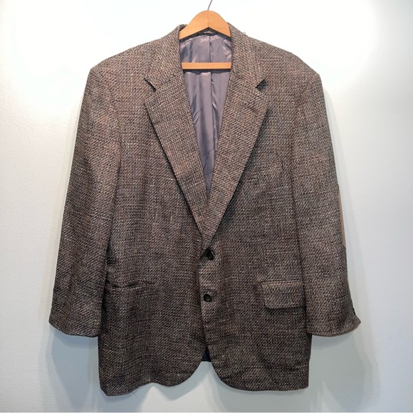 Vintage Tweed Sport Coat Blazer with Elbow Pads Brown Tan Men’s 46R Back Detail - Picture 1 of 14